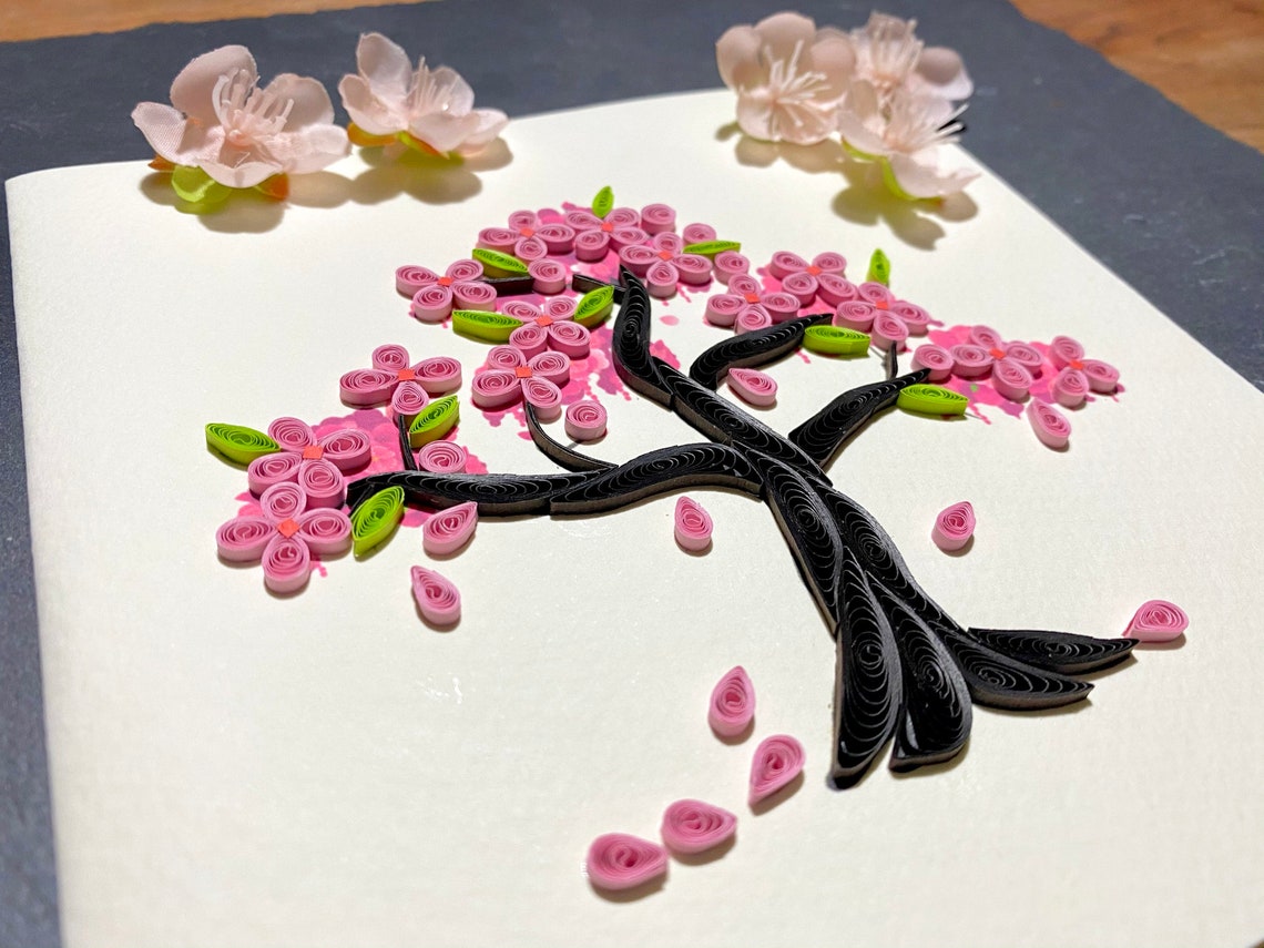 Cherry Blossom Tree Quilling Card Handmade Quilled Card Etsy Denmark