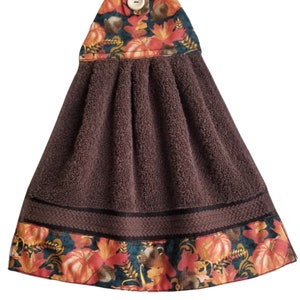 Kitchen Hanging Loop Hand Dish Oven Towel Brown Orange