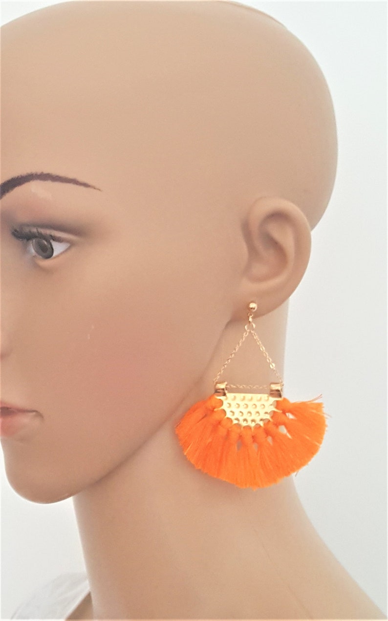 Fan Tassel Earrings Gold Tone Chain Triangle Fringe Geometric Etsy