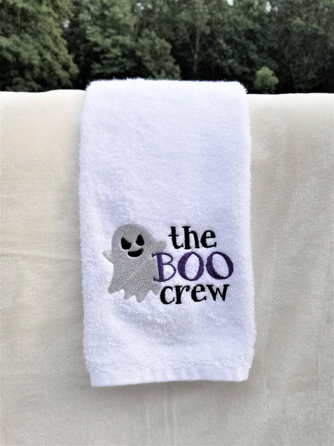 Halloween Hand Towel Custom Embroidered White Spa Towel Etsy