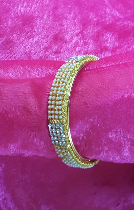 Pearl Beaded Rhinestone Bangle - image 1