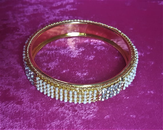 Pearl Beaded Rhinestone Bangle - image 3