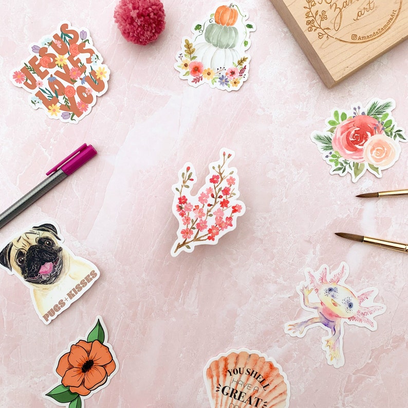 Cherry Blossom Sticker, Vinyl Decal, Pink Sakura Watercolor Sticker, Gift for Flower and Tree Lovers, Botanical Art image 3