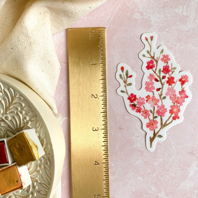 Cherry Blossom Sticker, Vinyl Decal, Pink Sakura Watercolor Sticker, Gift for Flower and Tree Lovers, Botanical Art image 2