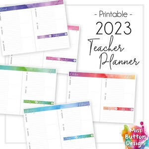 2023 Printable Teacher Diary Planner - Colourful Watercolour Design