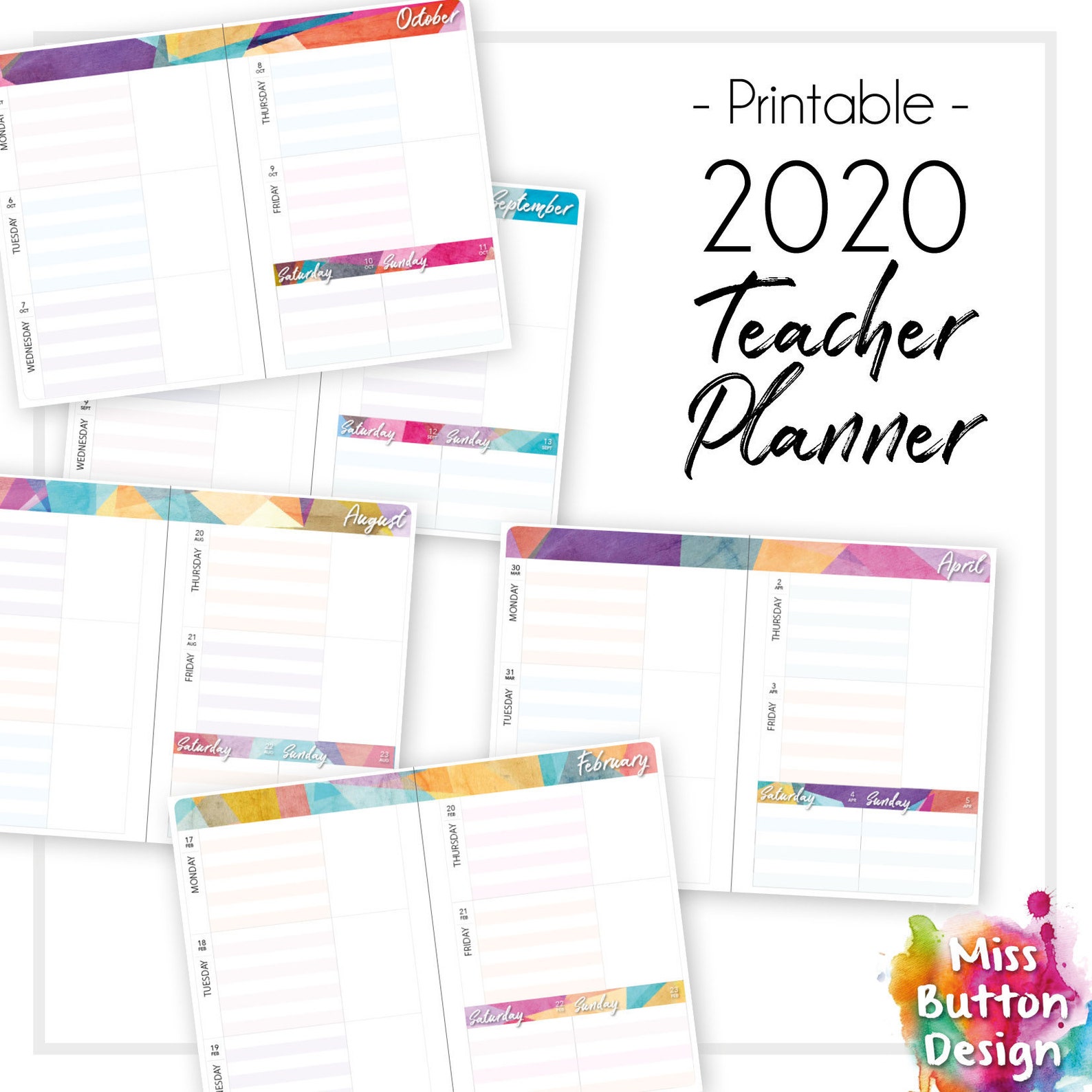 2020 Printable Teacher Diary Planner Week to a Spread Etsy