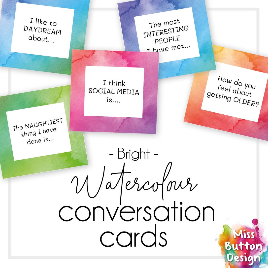 Conversation Starter Ice Breaker Cards Bright Watercolour Design Etsy