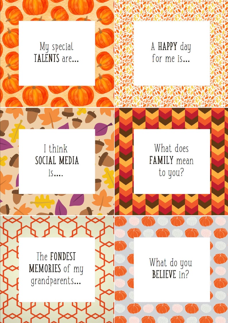 Conversation Starter Ice Breaker Cards Thanksgiving Themed Etsy