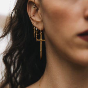 Sacred Sword | Charm Hoop Earrings - Gold
