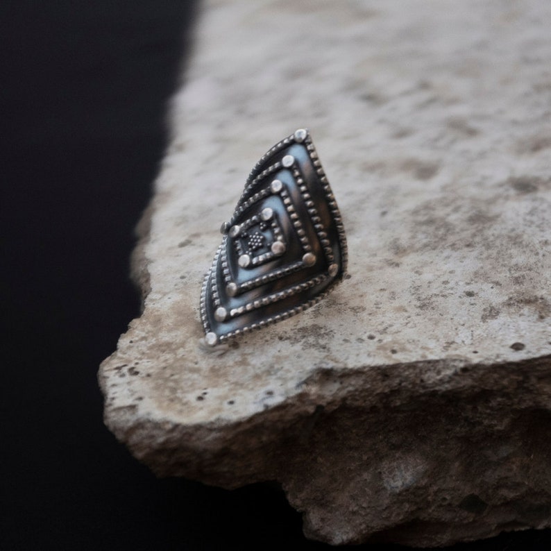 Gothic Traditional Christmas Armor Gypsy Boho Massive Ring India Gift Warrior Ashvins Elf Tribal Fusion Sterling Silver 925