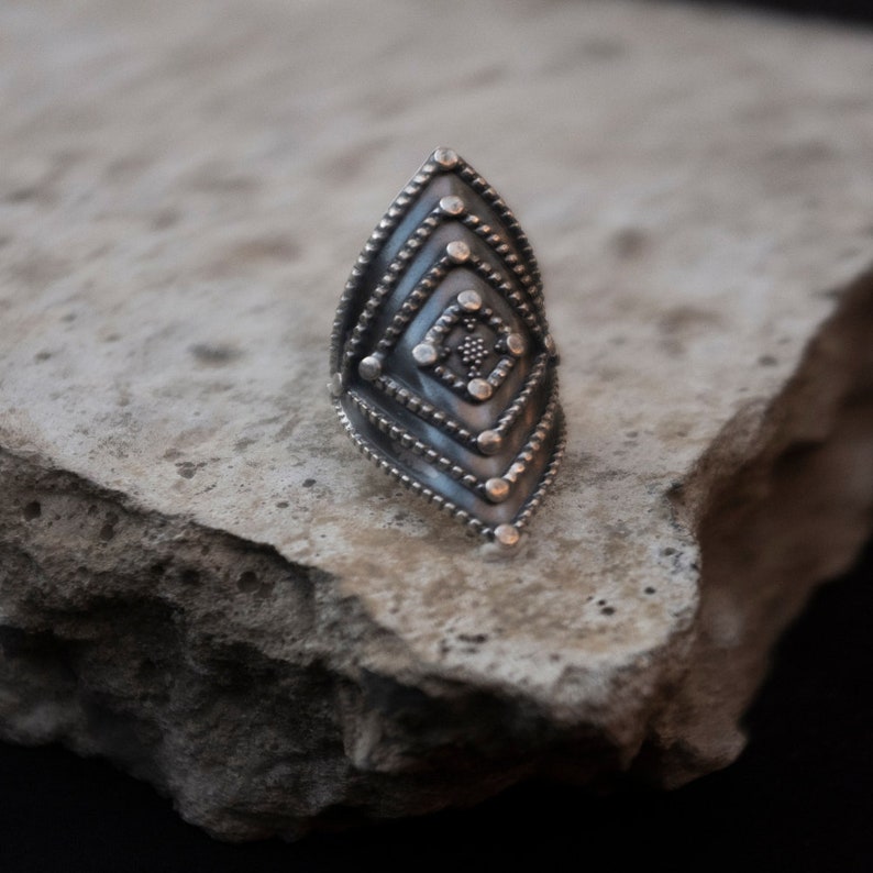 Gothic Traditional Christmas Armor Gypsy Boho Massive Ring India Gift Warrior Ashvins Elf Tribal Fusion Sterling Silver 925