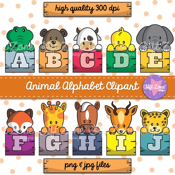 Animal Alphabet Clipart Uppercase Letters Abc Full Etsy