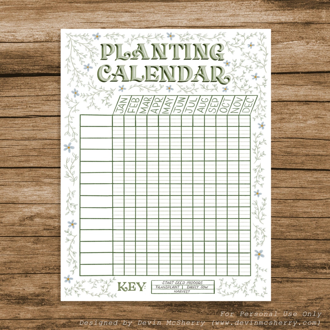 Printable Planting Calendar: Customizable, Hand-lettered & Illustrated ...
