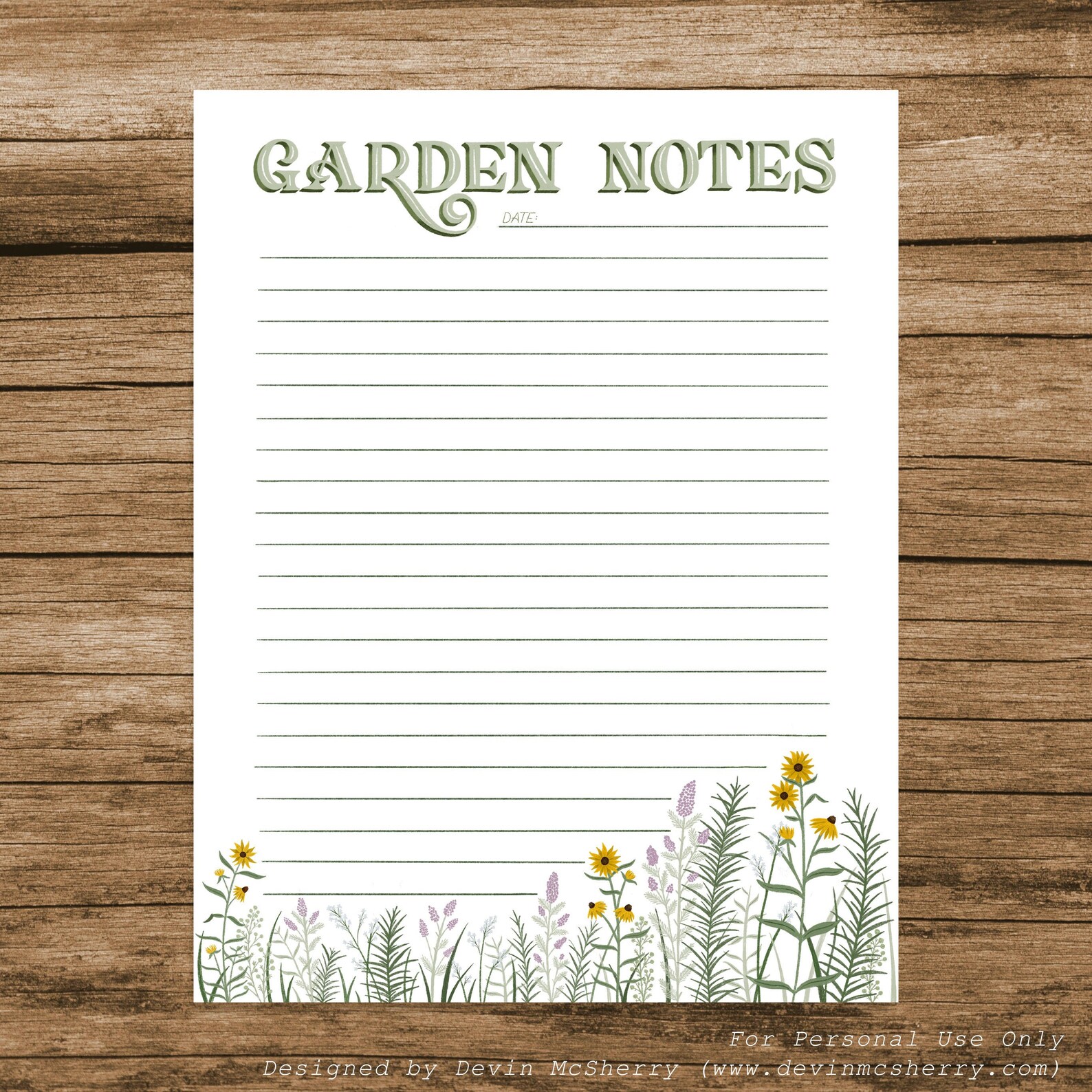 Printable Garden Notes Page: Customizable, Hand-lettered & Illustrated ...