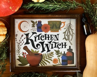 Kitchen Witch - Herbalism, Plant Magic -  8x10 Wall Print, Sustainably Sourced Archival Paper