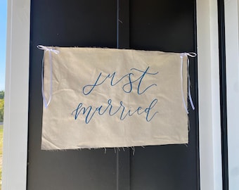 Hand-Painted Just Married Canvas Banner | Wedding Decor