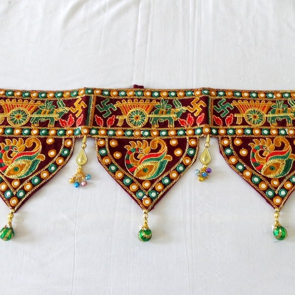 Handmade Indian Valance Door Hanging - Decorative gypsy, Vintage Door valances, Indian Toran Wall Hanging, Embroidered Home Decor