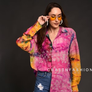 Women Silk Tie Dye Shirt, Beach Outfits, Summer Outfits, Everyday Outfits, Street Style Shirt, Boho Chic Style Shirt, New Latest Trendy