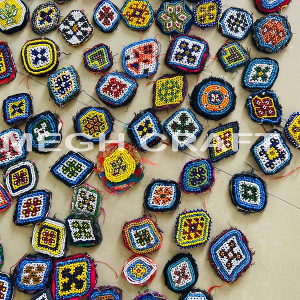 Wholesale Kuchi Vintage Tribal Patches-Vintage Belly Dance Costuming DIY Rounds Rosettes Disks-Indian Banjara Handmade Beads Patch