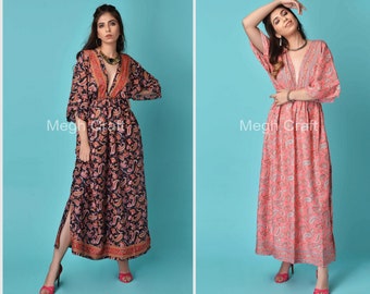 Maxi dress outfits- Side Slit Dress - V neck Dress - Women Silk Maxi Dress - Kaftan Dress - Resort wear - Bohemian Silk Dress