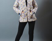 Boho Gypsy Kantha Quilt Jacket - Reversible Winter Fashion Jacket 0 Floral Design Hand Block Print - Indo Western Fashion Jacket - Handmade