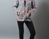 Handmade Kantha Jacket - Reversible Kimono Jacket - Quilted Bohemian Indo Western Jacket - Floral Design - Boho Gypsy Hippie Ladies Fashion
