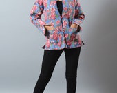Designer Reversible Kantha Quilted Jacket - Floral Design Bohemian Gypsy Jacket - Indo Western Jacket - Winter Fashion - Kantha Stitches