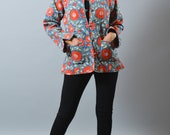 Quilted Kantha Jacket - Reversible JAcket - Bohemian Fashion - Overcoat - Hippie Tribal Gypsy - Floral Design -Handmade Cotton Kantha Jacket
