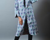 Cotton Long Kantha Jacket - Floral Design Indo Western Jacket - Overcoat - Reversible Quilted Jacket - Hand Block Print - Kantha Stitches