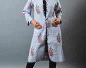 Boho Hippie Jaipuri Print Long Kantha Jacket - Quilted Jacket - Indo Western Long Jacket - Ladies Fashion Boho Jacket - Overcoat - Handmade
