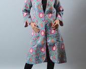 Handmade Kantha Jacket - Reversible Jacket - Women 39 s Overcoat - Indo Western Floral Design Jacket - Quilted Jacket - Boho Hippie Jacket