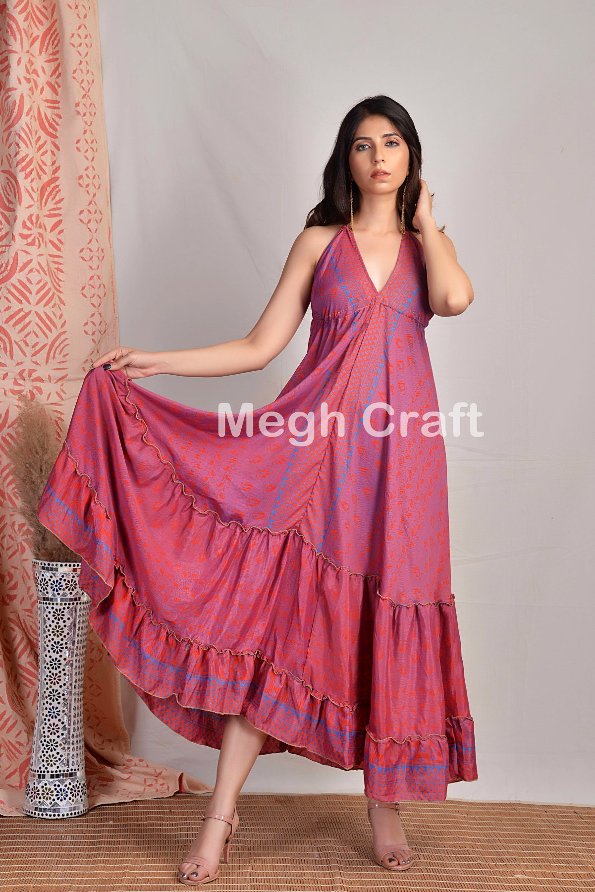 Maroon USA Fashion Frill Maxi Dress-boho Fashion Maxi Uno - Etsy Hong Kong