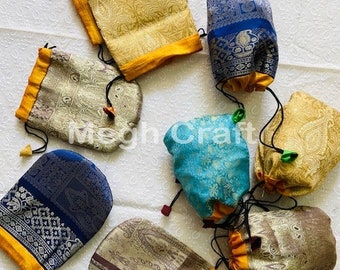 WHOLESALE LOT of Best jewelry Pouch Vintage - Recycle Vintage silk sari pouches(50-500)-Banarasi Recyle Silk Sari Jewellery pouches