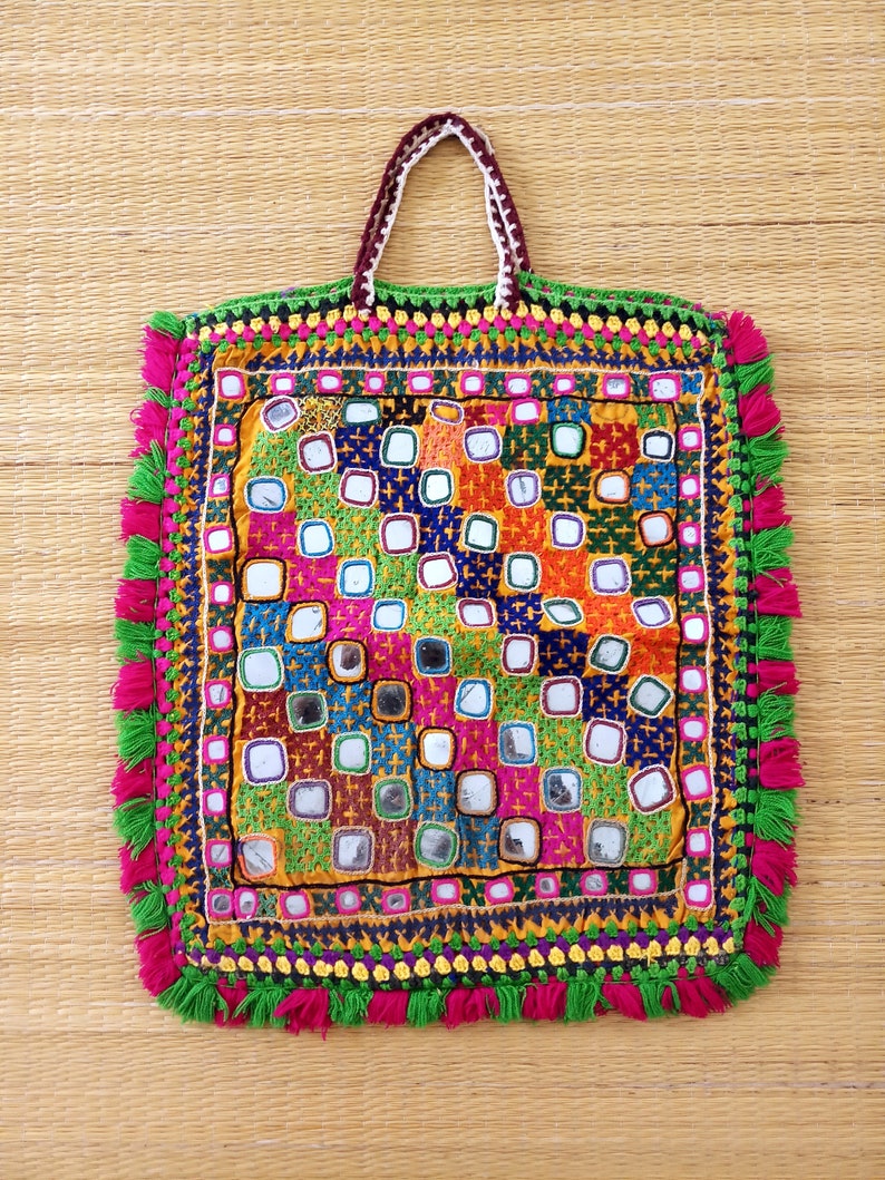 Kutch Embroidery Vintage Handmade Theli Mirror Work Theli Bag Boho Hippie Antique Kutch HAndbag Traditional Banjara Mirror Work Theli
