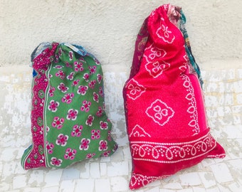 WHOLESALE LOT of Recycle Vintage silk sari shopping bag (10 -50pcs) Wholesale lot carry bag - Drawstring style bags lot - Silk Fabric bag