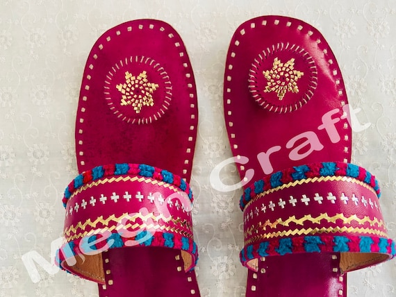 Designer Handmade Gujarati Zari Work Leather Chappal kutch Leather