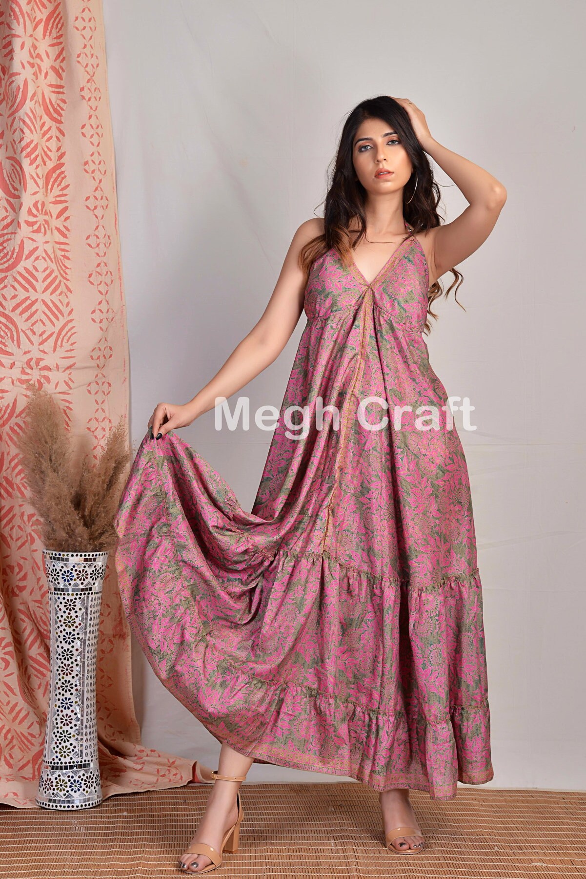 2021 Exclusive Pink Floral Boho Fashion Uno Maxi Dress-goddess - Etsy