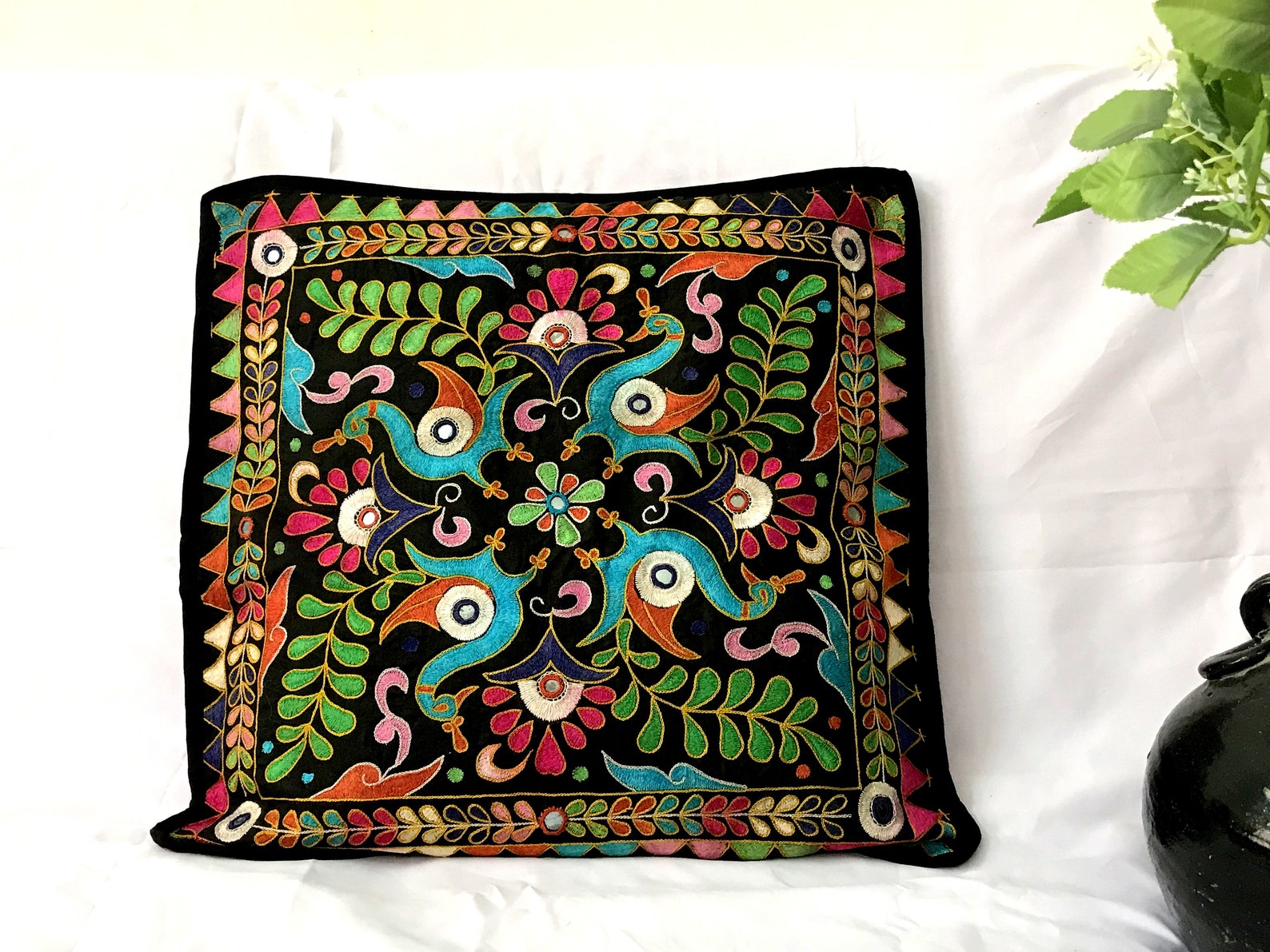Original Gujarati Traditional Work Cushion Cover Peacock Etsy