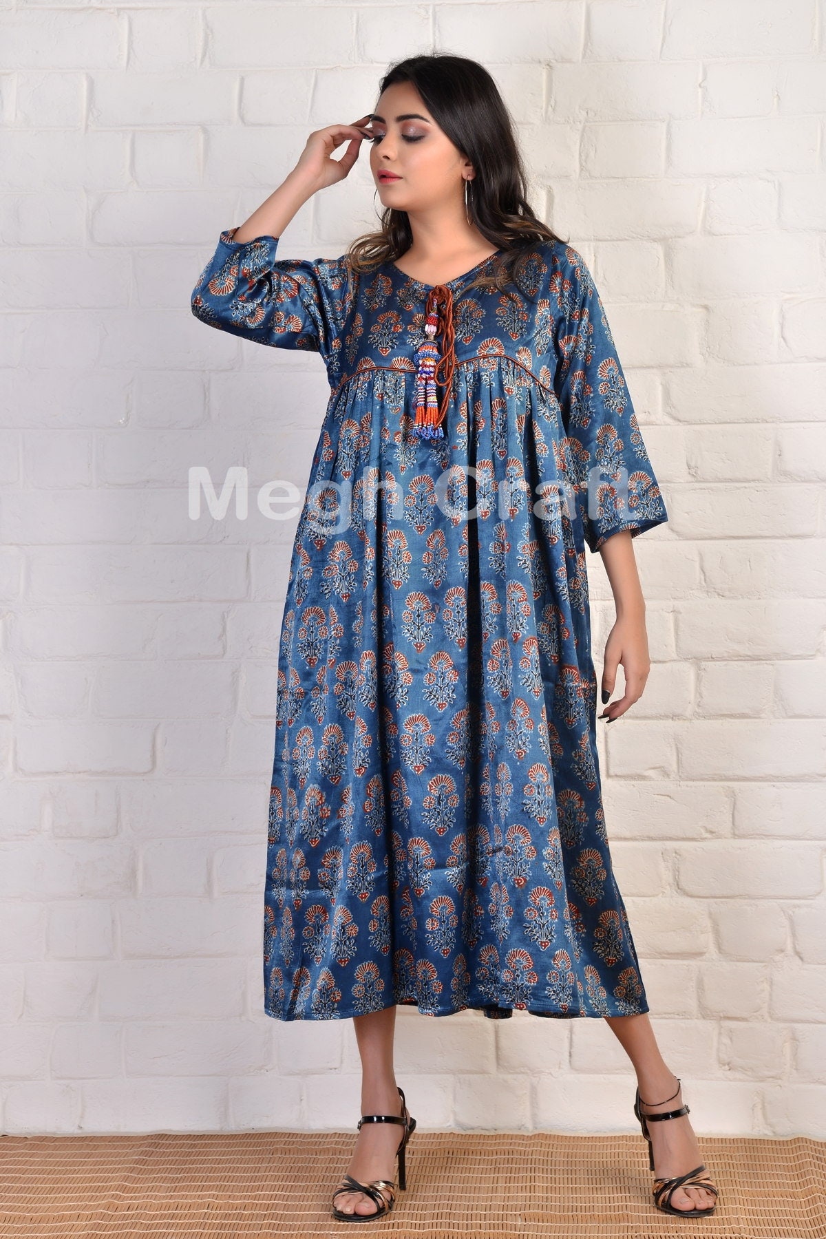 Floral Design Mashru Silk Dress Indian 