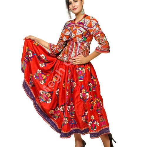 Elephant Design Kutch Embroidery Skirt - Traditional Long Backless Blouse - Cotton Handmade Dandiya Dance Wear Dress - Bohemian Gypsy Dress shops