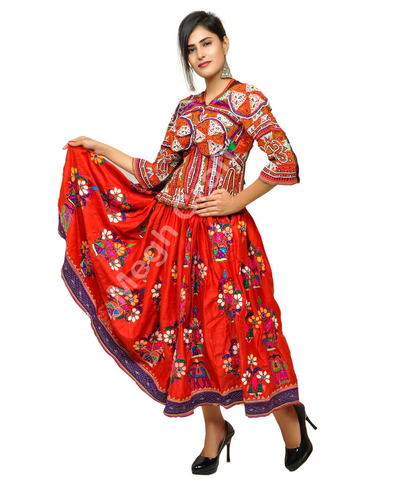 Elephant Design Kutch Embroidery Skirt - Traditional Long Backless Blouse - Cotton Handmade Dandiya Dance Wear Dress - Bohemian Gypsy Dress shops
