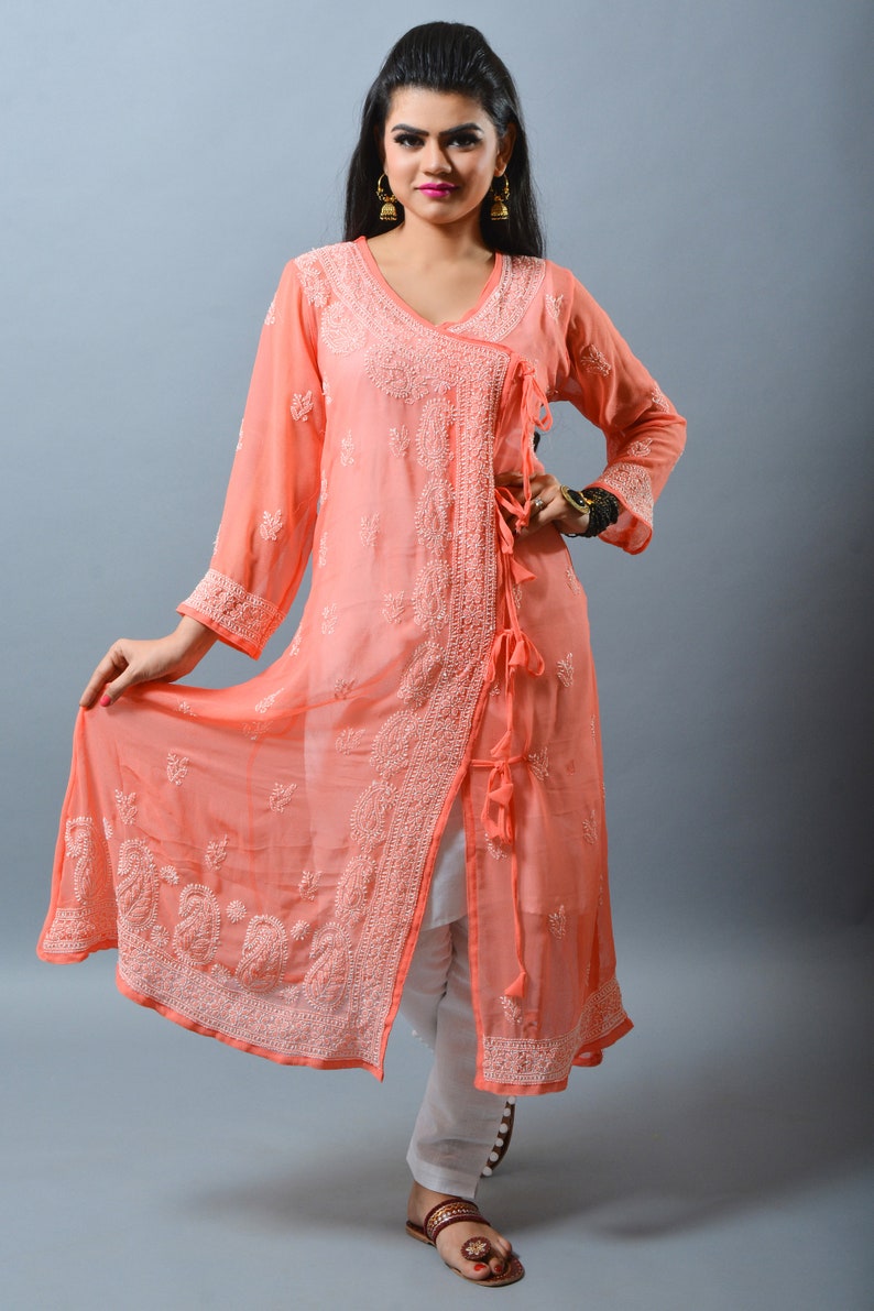 Designer Kedia Style Chikan Embroidery Kurti Fashionable Etsy