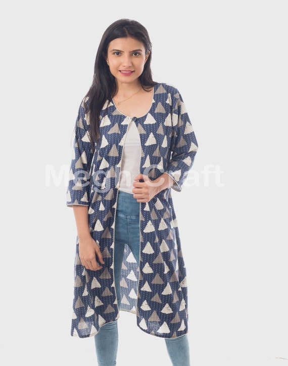 Ajrakh Print Kaantha Work Long Cotton 