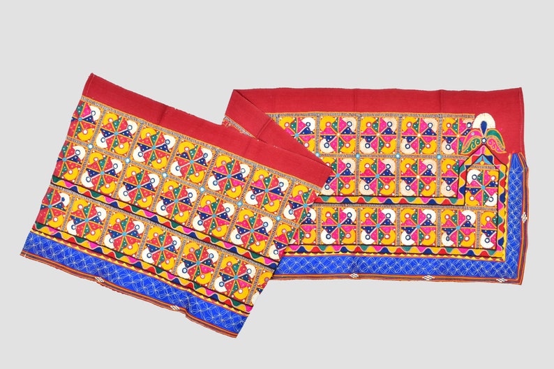 Vintage Traditional Hand Embroidered Lace-Parrot Design Embroidery Bohemian Multicolored Mirror Work Lace-Handmade Banjara Costume Patch