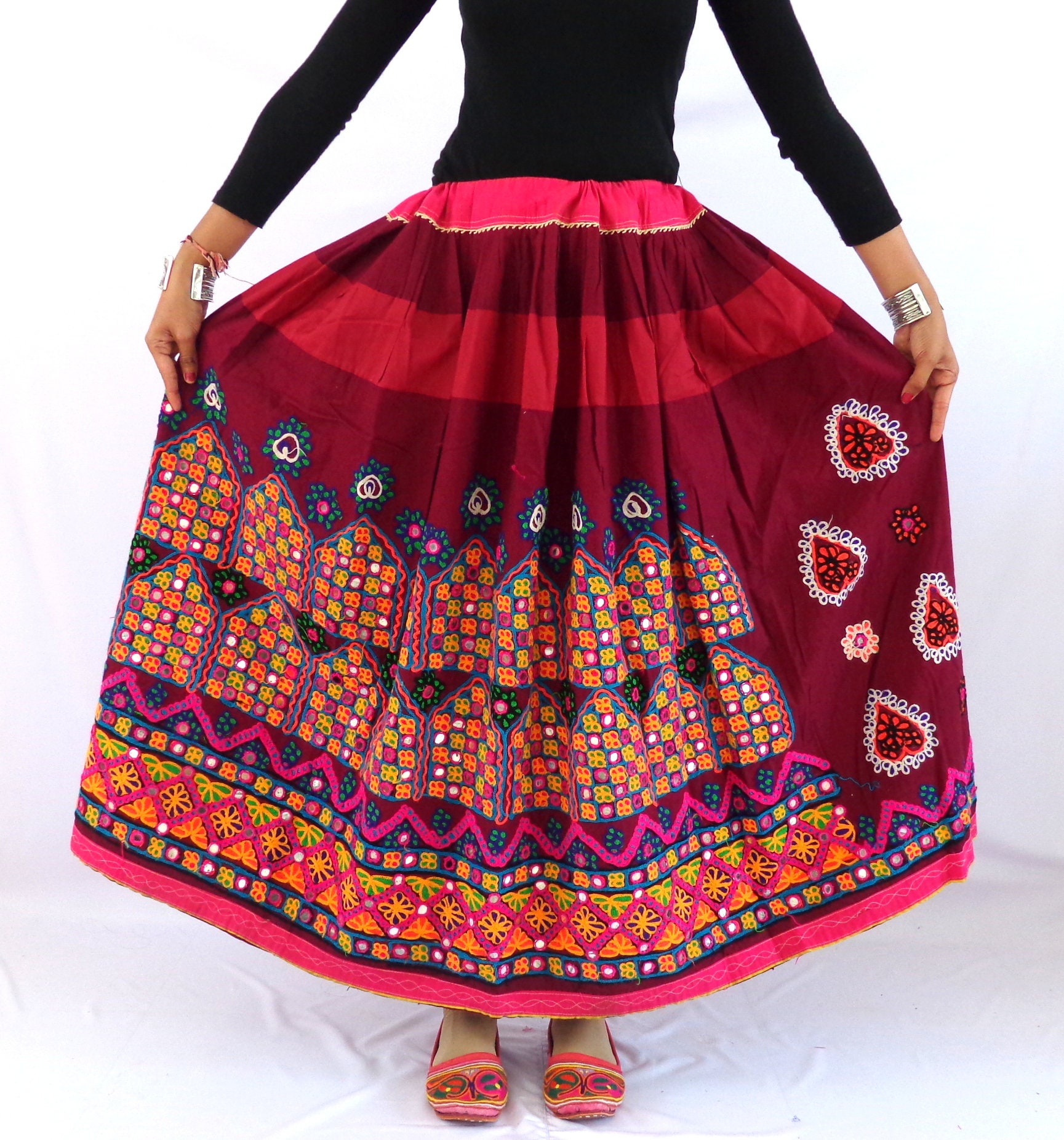Mirror Work Embroidered Banjara Skirt Indian Dandiya Dance Etsy
