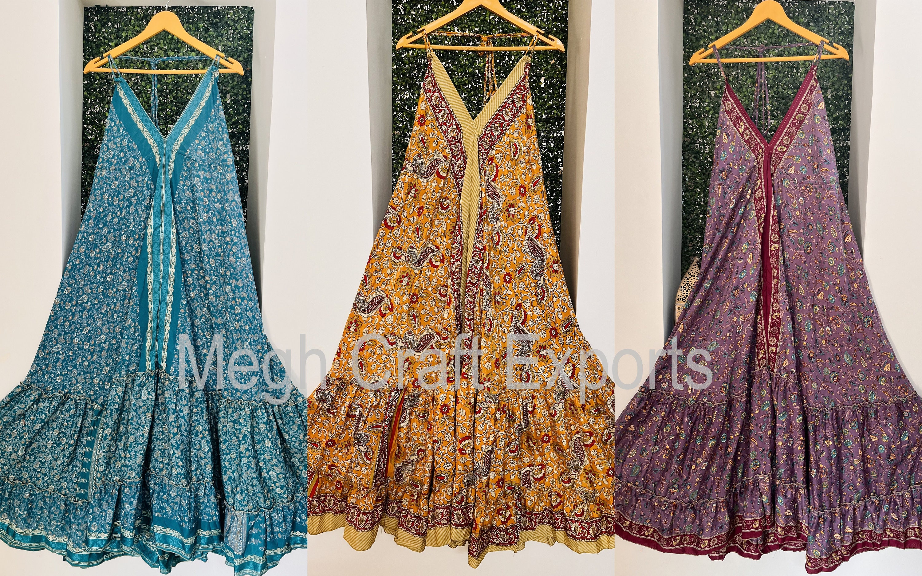 Women Recycle Silk Sari Boho Long Maxi Dress Hippie Clothes Beach Wear –  Mangogiftsstore