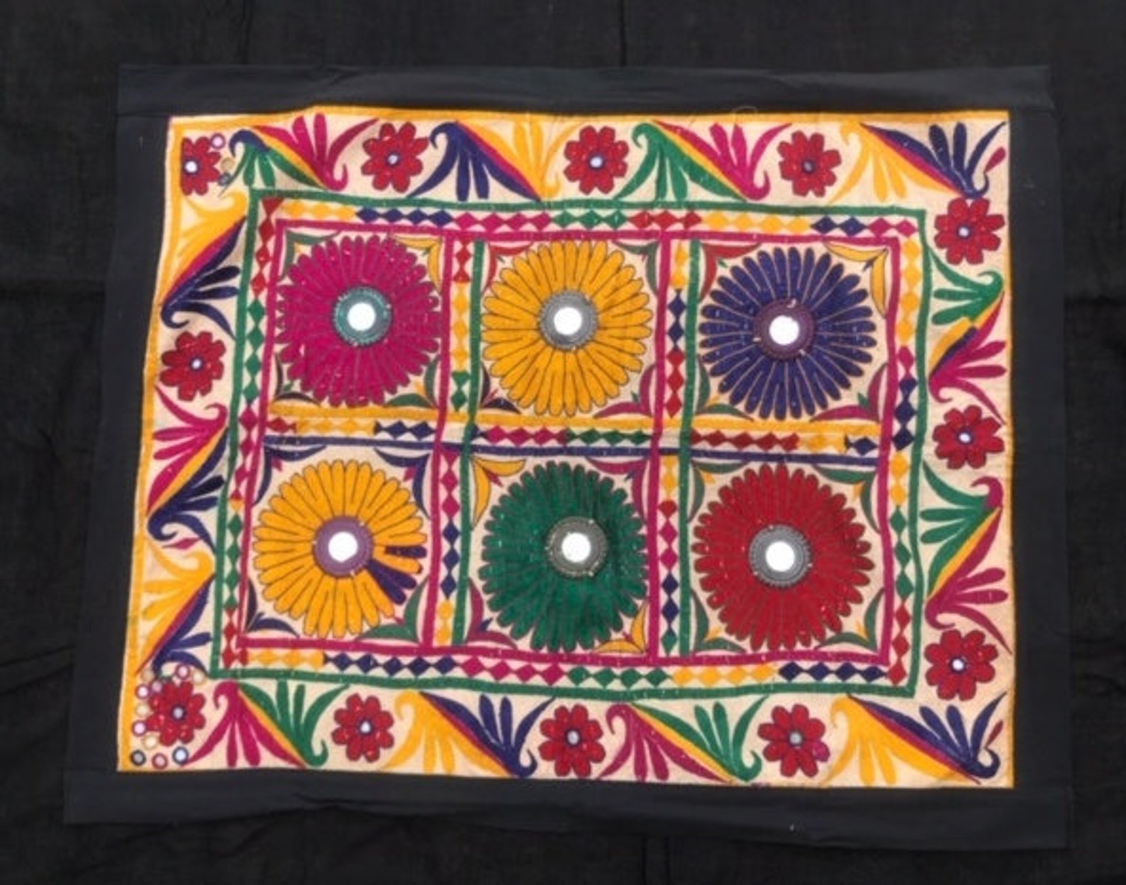 Gujarati Mirror work Wall Decor Collectible hand Embroidery Etsy