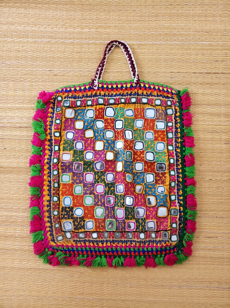 Kutch Embroidery Vintage Handmade Theli Mirror Work Theli Bag Boho Hippie Antique Kutch HAndbag Traditional Banjara Mirror Work Theli