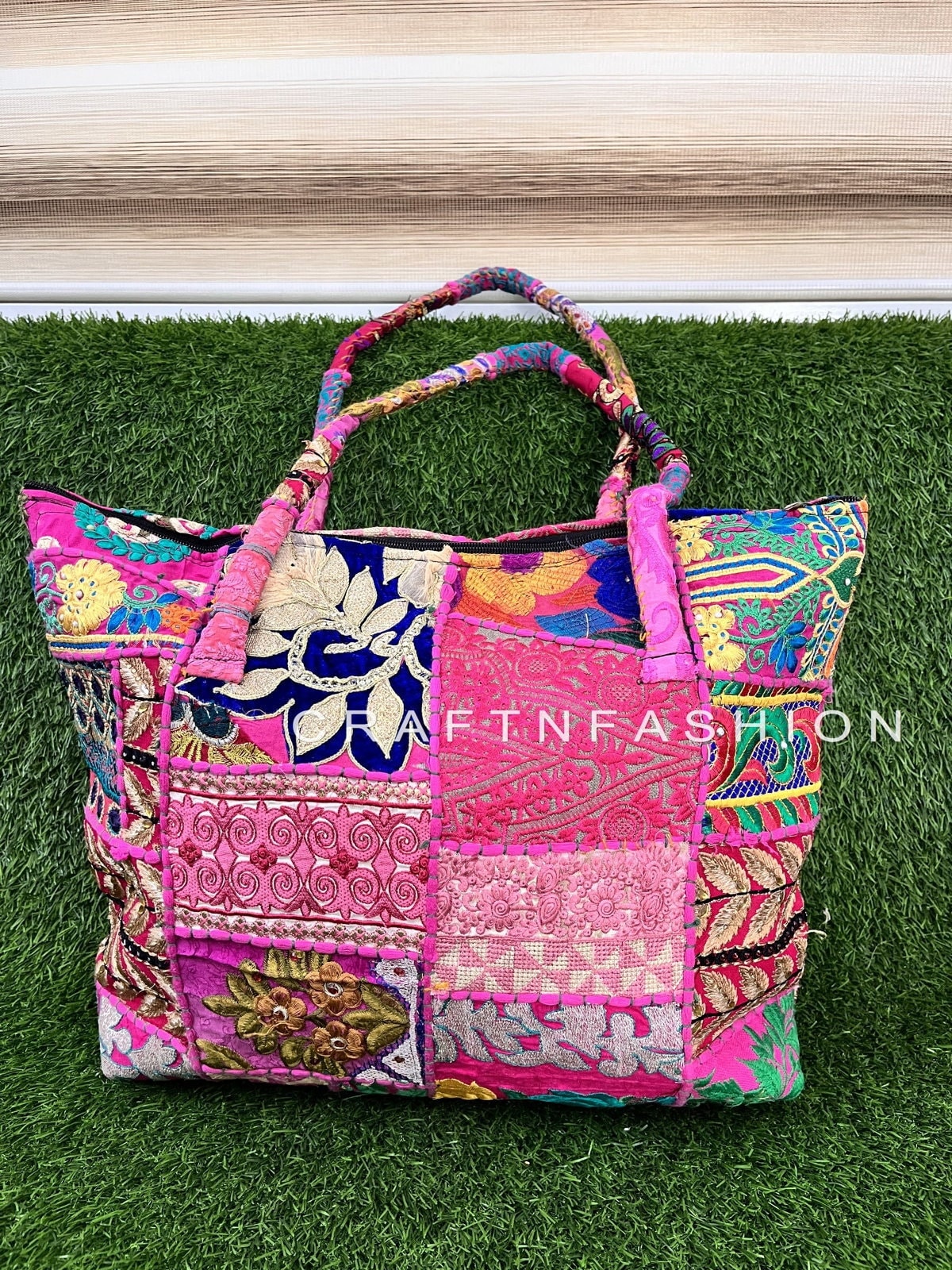 WOONAM Women Fashion New Trendy Denim Stitched Canvas Shoulder Shopper Bag  Lady Hobo Purse WB230601