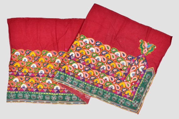 Vintage Traditional Hand Embroidered Lace-Parrot Design Embroidery Bohemian Multicolored Mirror Work Lace-Handmade Banjara Costume Patch